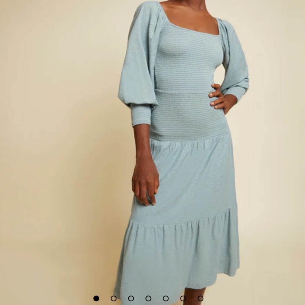 Nation LTD NYLA skirt midi tiered elastic waist smocking Pima cotton Large